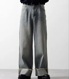 新品CLEL ヴィンテージデザイン ロールアップデニムパンツ　M ベージュブルー