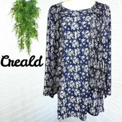 3200【Creald】美品 チュニック 長袖 ブラウス シャツ 花柄 ネイビー