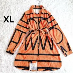 大きいサイズXL✨派手✨2way長袖チュニックシャツワンピース黒オレンジWベルト