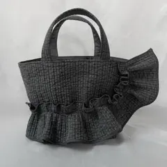 新作♡ヌビバッグ　フリルギャザー　ダークグレー　底板マグネット付き