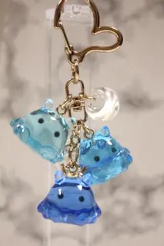 【お時間頂ける方限定☆セミオーダーページ】めんだこ/メンダコ三連キーホルダー めんだこ/メンダコ/三連キーホルダー【ブルー系・ハートシルバー金具