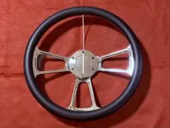 ハーフラップレザー ビレットステアリング350mm☆モモピッチ ☆ホーンボタン付のサムネイル