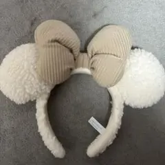 ディズニー リボン付き耳カチューシャ ボア クリーム色 ベージュ