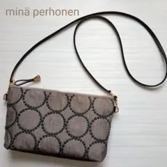 ミナペルホネン　スマホゆったりポシェット　タンバリン　黒グレー×深緑