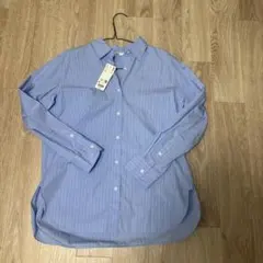 UNIQLO コットンシャツ 長袖 ストライプ ブルー Mのサムネイル
