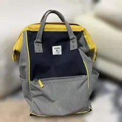【美品】anello 口金リュック 撥水 マルチカラー（ネイビー×グレー）