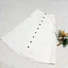 【ユニクロ】UNIQLO デニムフレアミディスカート ホワイト S ●