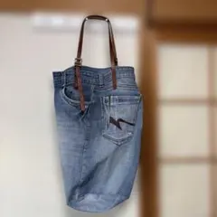 デニムトートバッグ レザー持ち手