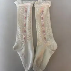 mezzo pianoハート刺繍フリル付きキッズ靴下
