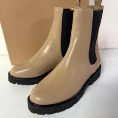 最終★『厚底』ブーツ★【新品】『超軽量』本革風サイドゴア★ベージュ24.5cm