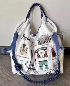 新品　ショルダー紐つき　刺繍エコバッグ　トートバッグ　パリス　人気　可愛い