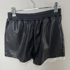 革製　ブラック ショートパンツ L サイドポケット付き　ウエスト全ゴム