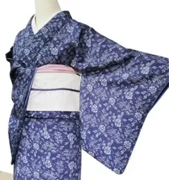 レース着物 単衣 夏着物 青 紺 M26052501 - メルカリ