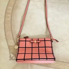 passage mignon サーモンピンク チェック柄 ショルダーバッグ