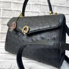 美品✨JRA認定　オーストリッチ　ハンドバッグ　ショルダー　2way　自立　黒