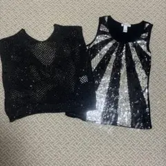 ①ビーズブラックネット ノースリーブ ②スパンコールタンクトップ