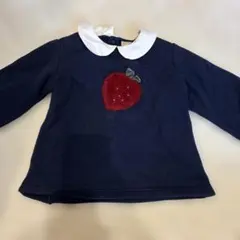 いちご刺繍 ネイビー トレーナー 長袖