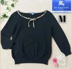 バーバリーブルーレーベル◆ノバチェックリボン ニット◆ホース刺繍 M　七分袖