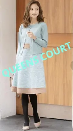 QUEENS COURT バックレース配色切り替えツイードワンピース