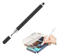 2 in 1タッチペン充電不要極細 高感度 高精度シリカゲルペン先静電容量性　黒