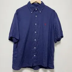 【美品】ラルフローレン ポロ ロゴ リネン 麻 夏 メンズ 半袖 シャツ L