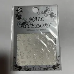 ネイルシール　シルバー　ネコとリボンデザイン