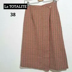 La TOTALITE チェック柄 ミモレ丈 ラップ スカート 38 日本製のサムネイル