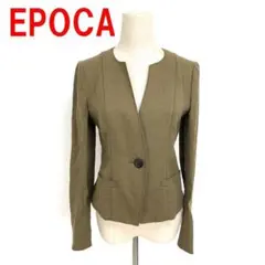 A5731 エポカ ノーカラージャケット リネン 裏地なし モスグリーン 38