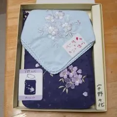 紫色の桜刺繍ポシェット と水色のガーゼ、セット