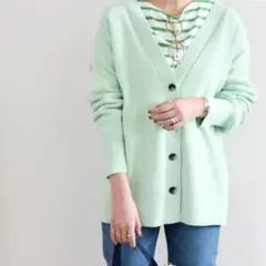 SHIPS any アゼ ビッグ カーディガン ライトグリーン