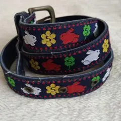 ウサギと花刺繍 ネイビー ベルト
