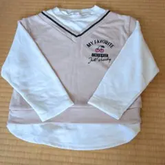 120cm ベージュホワイト Vネック トレーナー