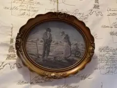 北欧ビンテージ　雑貨　デンマーク刺繍　絵画の様に美しいミレーの晩鐘の額装品！