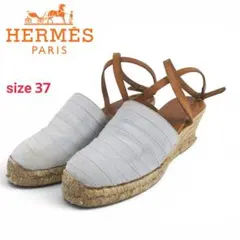 【HERMES】美品 エスパドリーユ アンクルストラップ ウェッジ サンダルのサムネイル