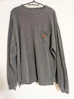 JaVa® ヴィンテージ風 ロングスリーブTシャツ グレー Lサイズ ポケット付