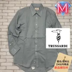 TRUSSARDI 薄手リネン ライトブルー キレイめ無地シャツ