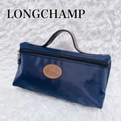 極美品✨LONGCHAMP ロンシャン ポーチ 紺　ナイロン×レザーのサムネイル