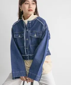 KBF カットオフノーカラーデニムジャケット