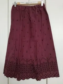 ワインレッド フレアスカート M　インド綿