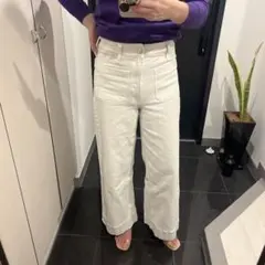 ホワイトデニムワイドパンツ ハイウエスト