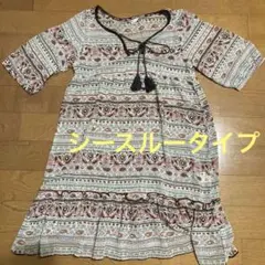 エスニック柄　ふんわり　五分袖　チュニック シースルー　体型カバー　Mのサムネイル