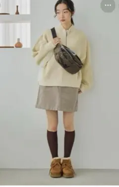 nikoand...ストレッチコーデュロイミニスカートLアイボリー新品未使用のサムネイル