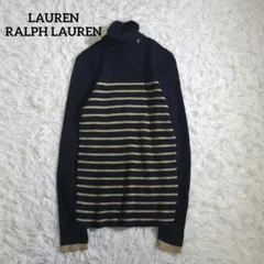 美品☆ローレンラルフローレン　タートルネック　ニット　刺繍　ボーダー　ラメ　M