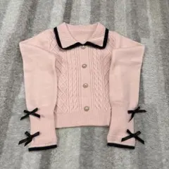 ピンク ケーブル編み ニット