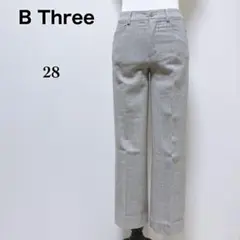 【ビースリー】ストレッチ ストレートパンツ 魔法のパンツ ウール混 グレー S