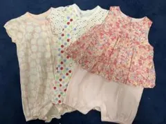 【新品・未使用】 花柄・水玉　ロンパース　3着まとめ売り　3-6ヶ月　60-70