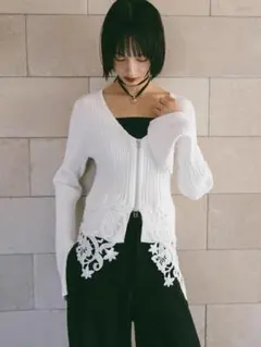 sahara】Lace Hem Zip Cardigan - メルカリ