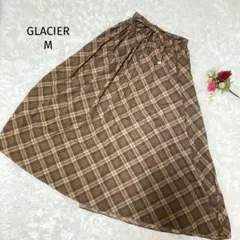 グラシア【M】ブラウン チェック フレアスカート　リボン付き　エレガント　洗える