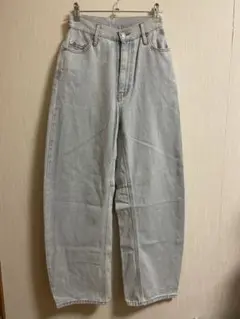 GRL XS ハイウエスト ワイドレッグ デニムパンツ ライトグレー