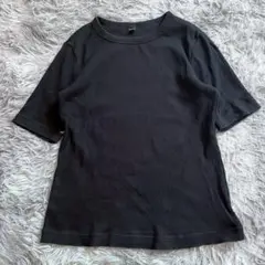 美品✨【UNIQLO】 ブラック リブTシャツ M 綿混 カジュアル シンプル